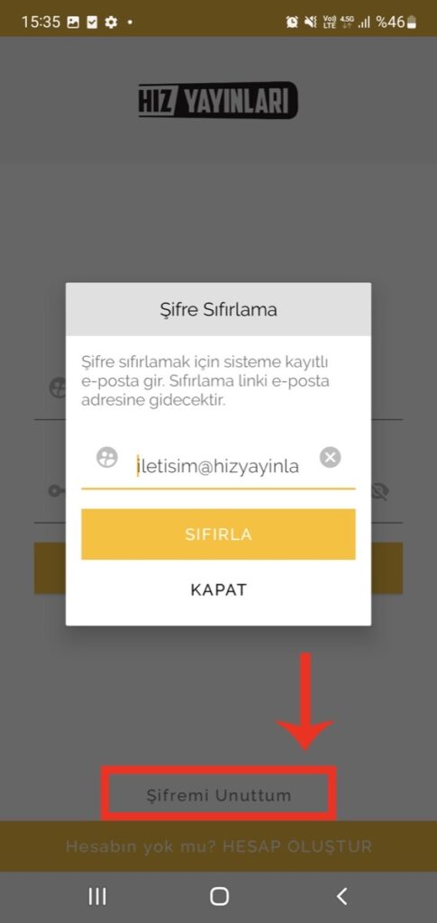 17. Adım - Şifre sıfırlama